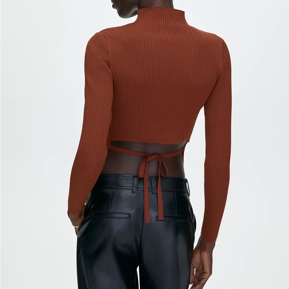 Aritzia babaton Sculpt Knit Tie-Back Sweater Chocolate Opal S